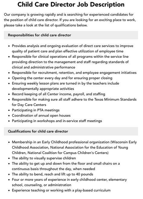Ensure that the program is cost effective and funds are managed prudently. . Childcare director jobs
